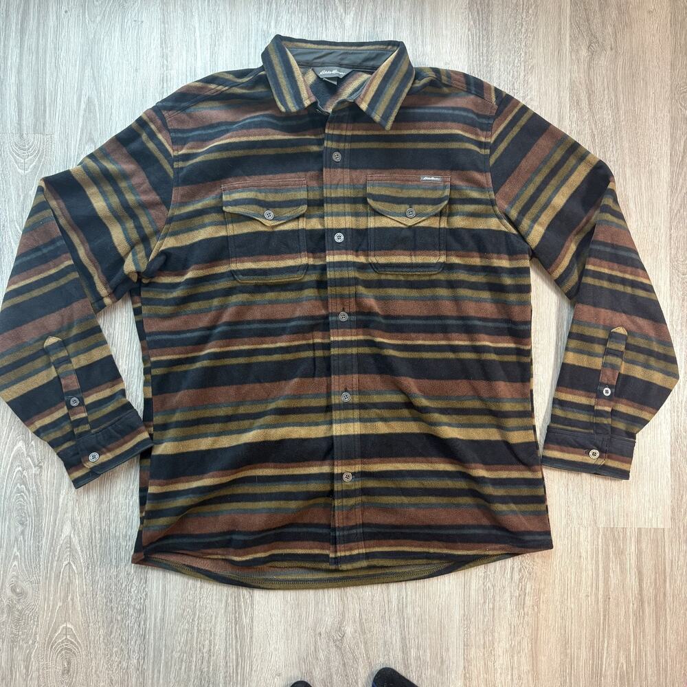 Eddie Bauer Men's Fleece Shirt Striped Button Down Outdoor Shacket Large - Picture 2 of 10